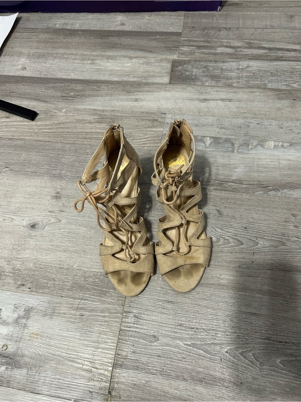 Fergalicious Lace-Up Tan Suede Gladiator Heels